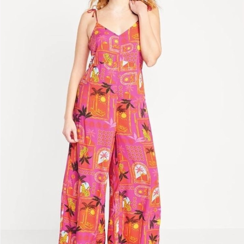 Old Navy Pink and Orange Jumpsuit with Wide-Leg Design